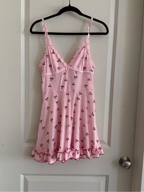 Pink Cherry-Print Slip Dress